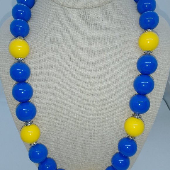 Necklace | Bracelet | Earring - Blue and Yellow Chunky Statement Set - Picture 6 of 10